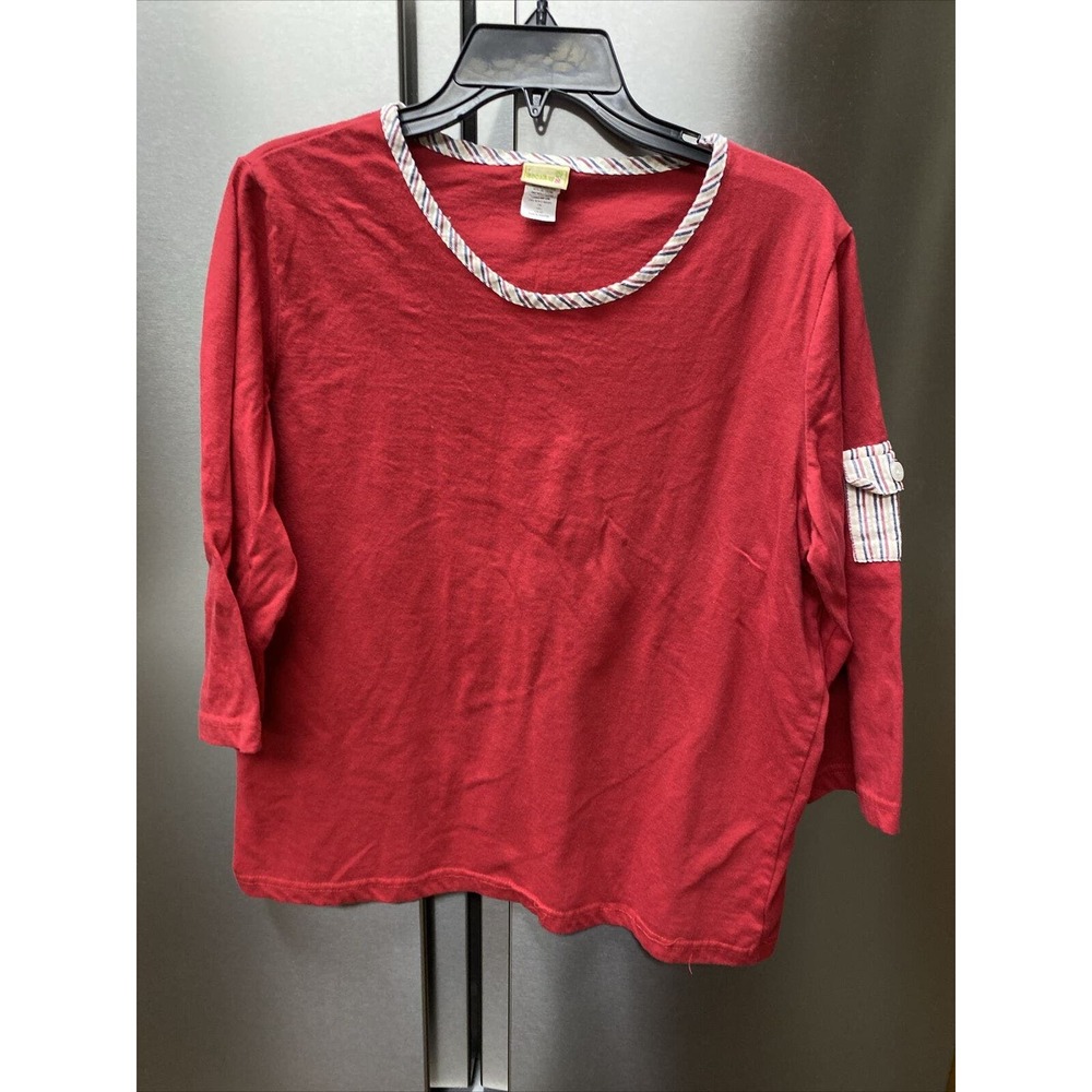 Boca Bay Womens Shirt Top Size Medium Red Round Neck Long Sleeve